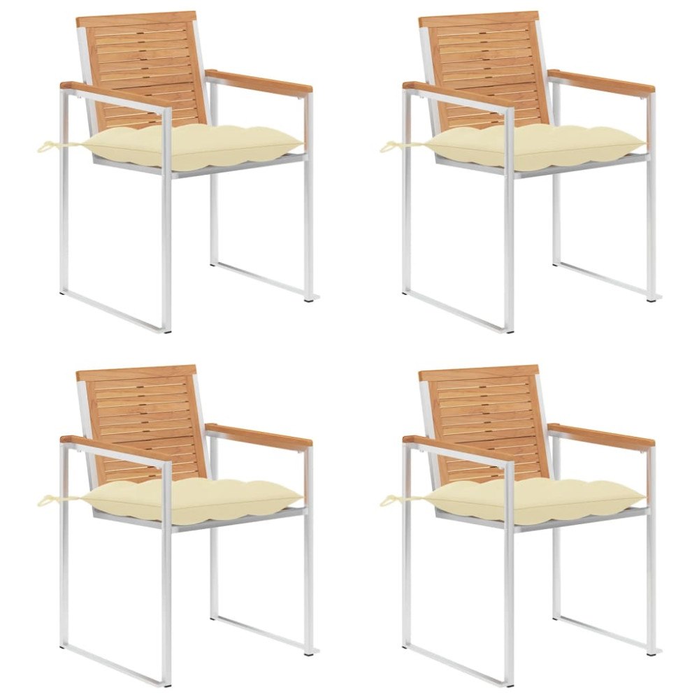 vidaXL Trädgårdsstolar med dynor 4 st massiv teak