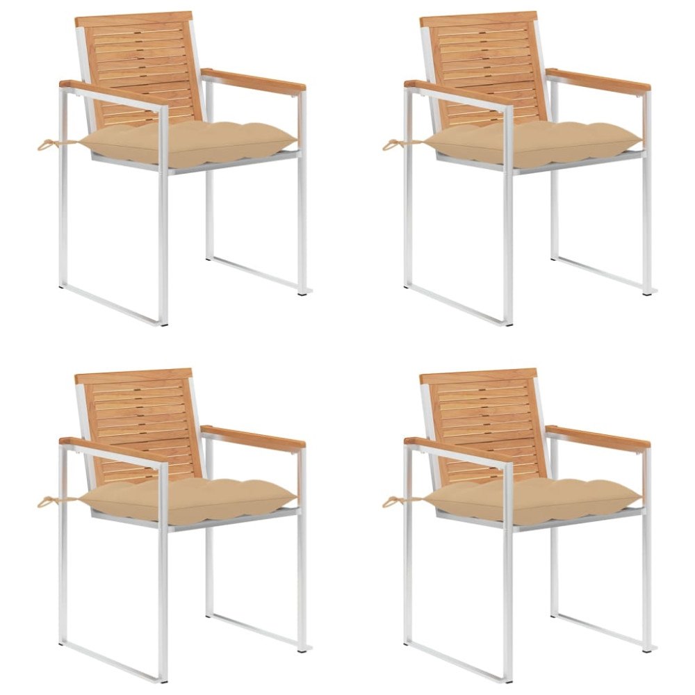 vidaXL Trädgårdsstolar med dynor 4 st massiv teak