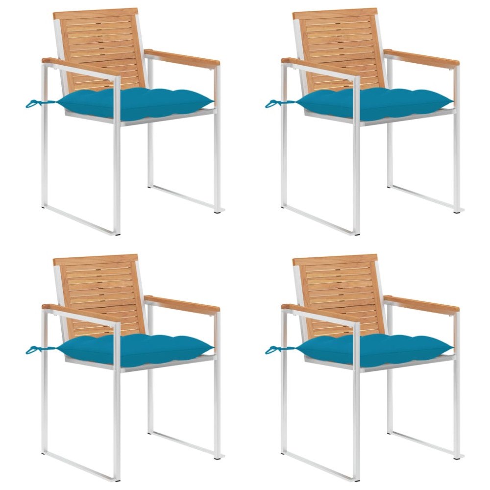 vidaXL Trädgårdsstolar med dynor 4 st massiv teak