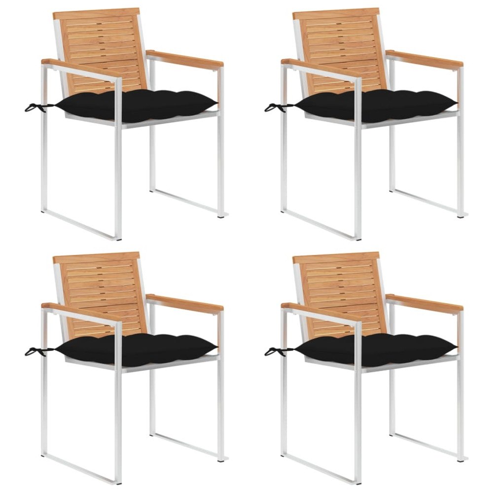 vidaXL Trädgårdsstolar med dynor 4 st massiv teak