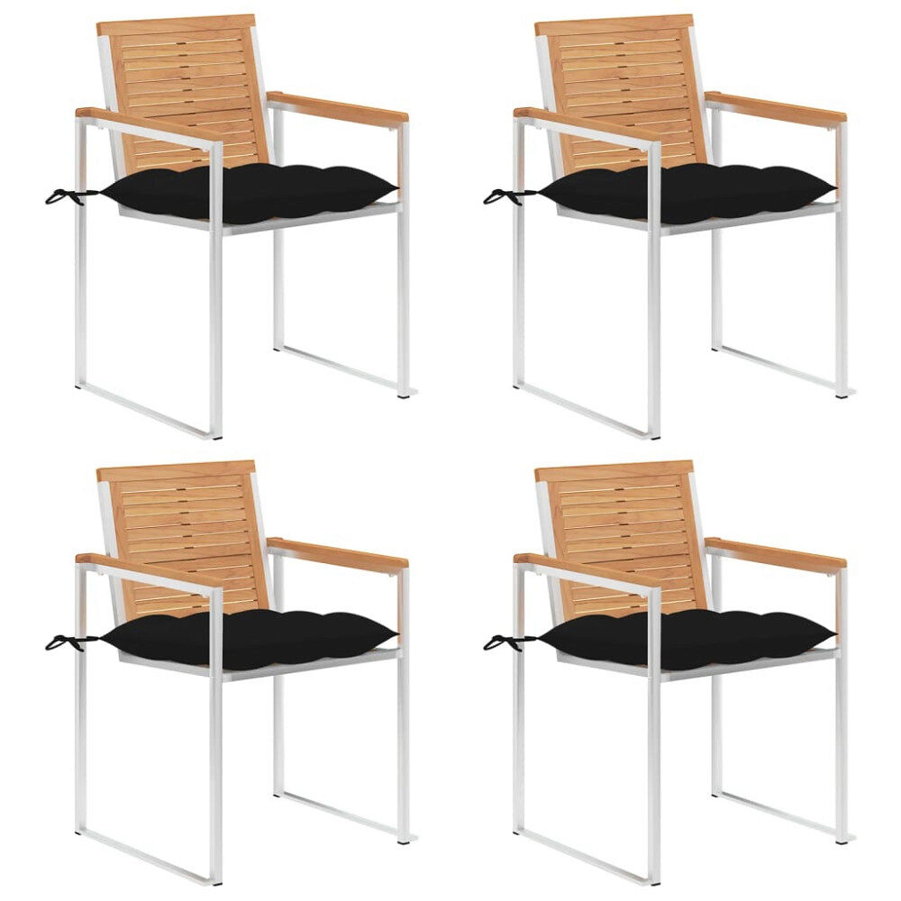 vidaXL Trädgårdsstolar med dynor 4 st massiv teak
