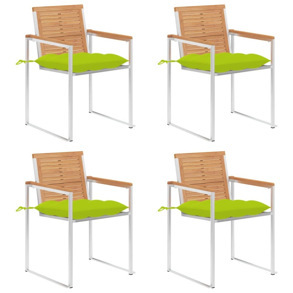 vidaXL Trädgårdsstolar med dynor 4 st massiv teak