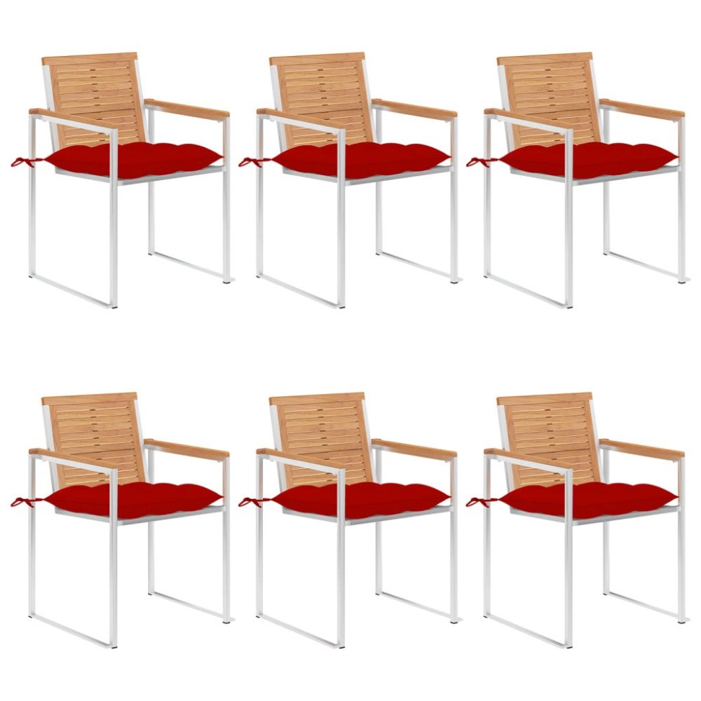 vidaXL Trädgårdsstolar 6 st med dynor massiv teak