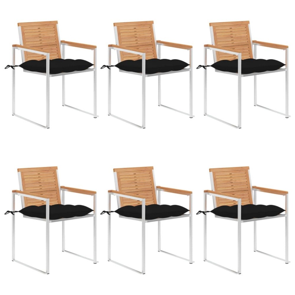 vidaXL Trädgårdsstolar 6 st med dynor massiv teak