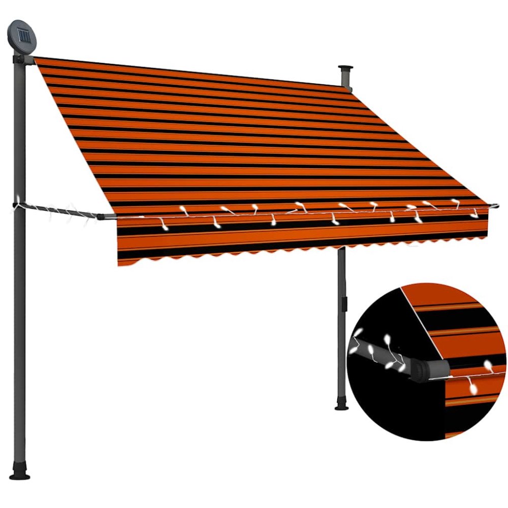 vidaXL Markis manuellt infällbar med LED 200 cm orange och brun
