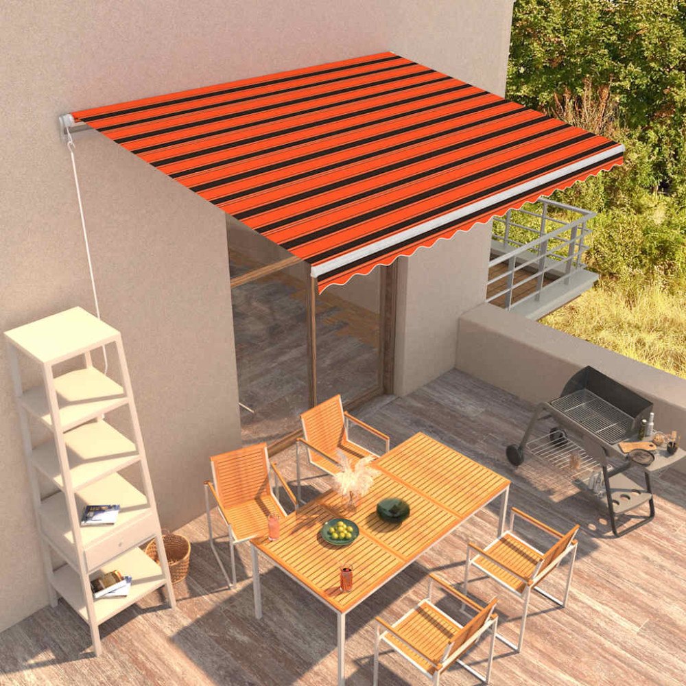 vidaXL Manuell Markis 4 x 3 m Orange- och brunrandig (horisontell)