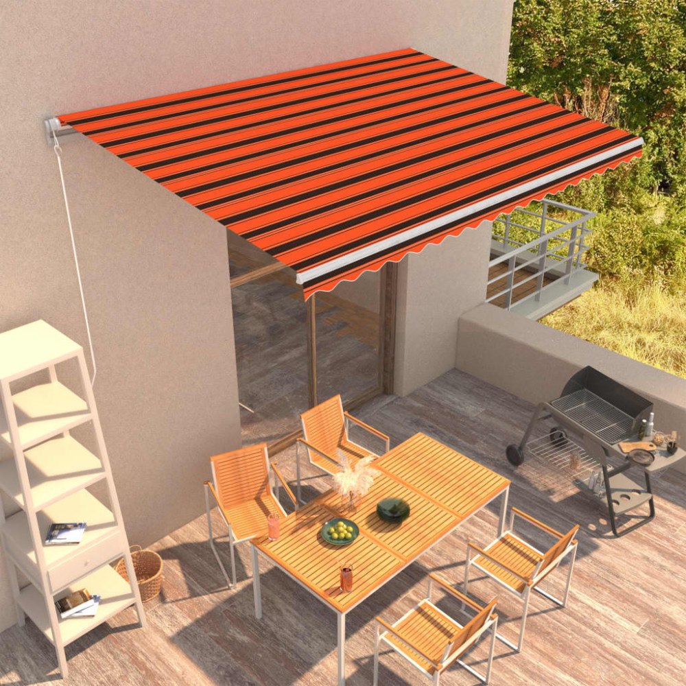 vidaXL Manuell Markis 4,5 x 3 m Orange- och brunrandig (horisontell)
