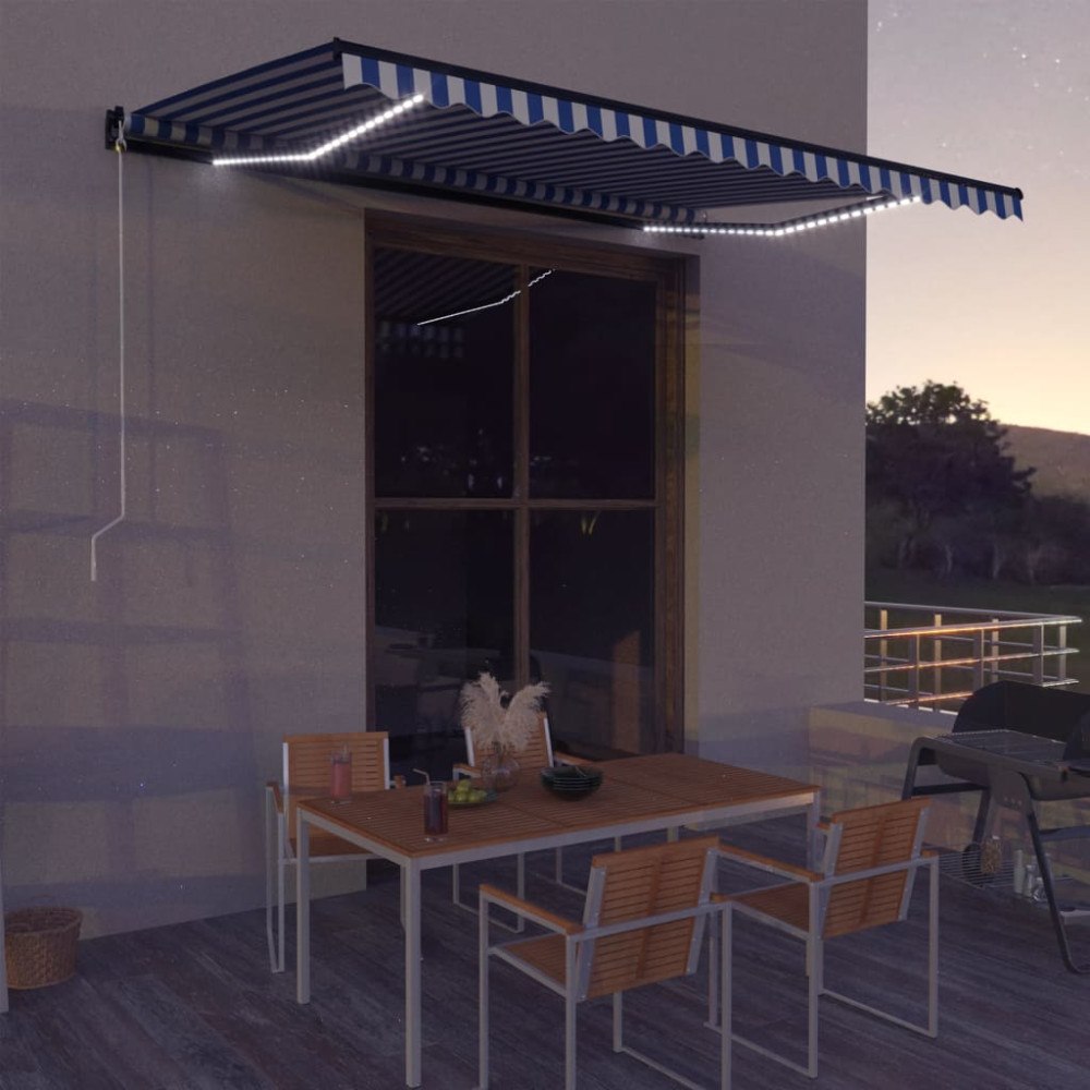 vidaXL Manuell markis med solcellsdriven LED-belysning 4,5 x 3 m