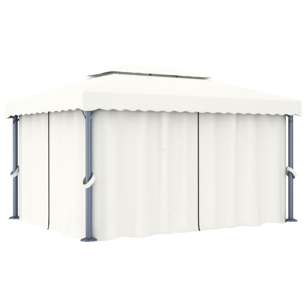 vidaXL Paviljong med draperi 4x3 m gräddvit aluminium