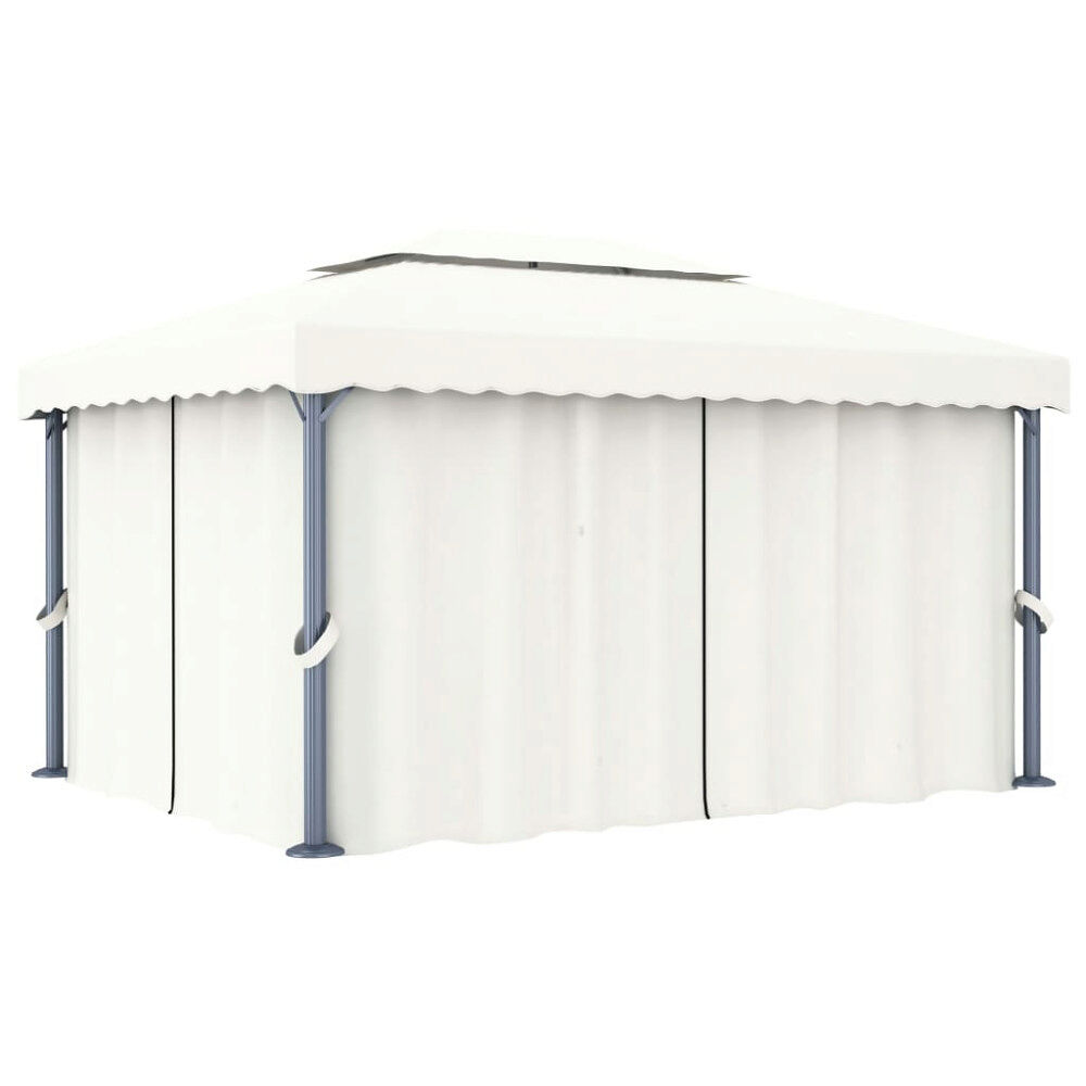 vidaXL Paviljong med draperi 4x3 m gräddvit aluminium