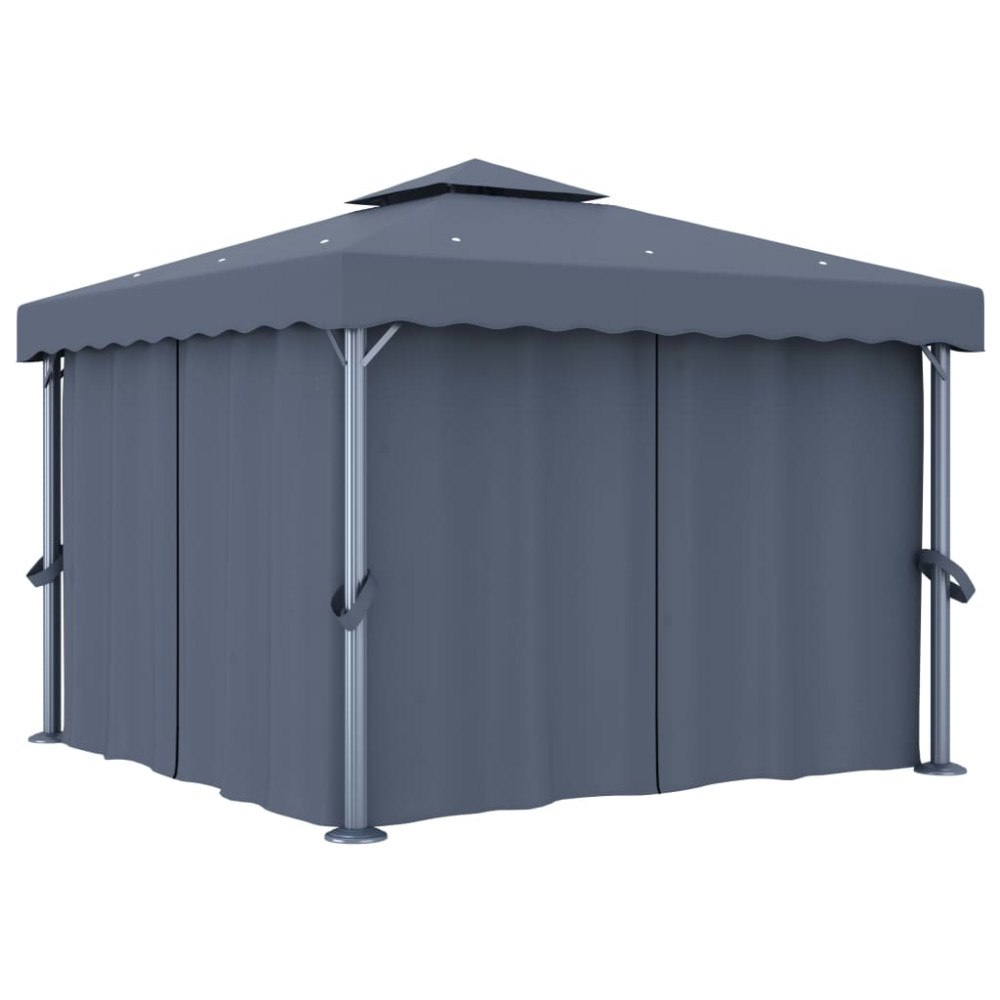 vidaXL Paviljong med draperi 3x3 m antracit aluminium