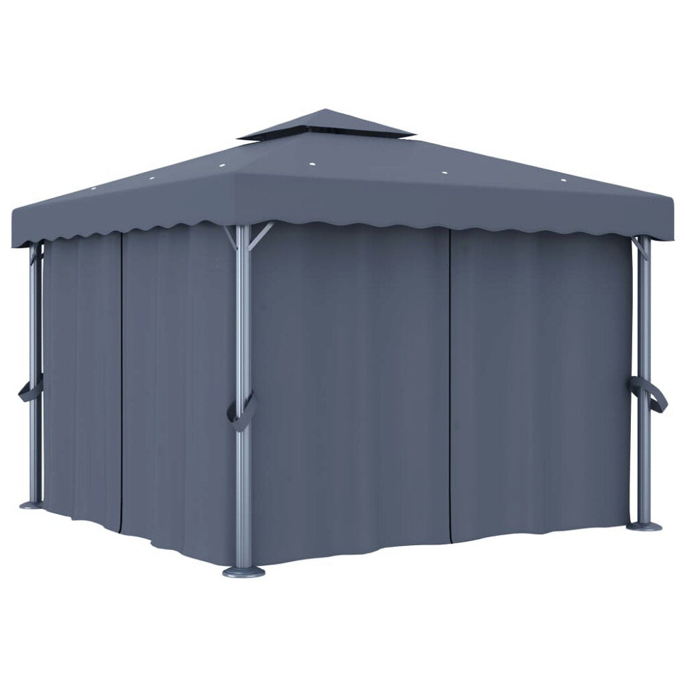 vidaXL Paviljong med draperi 3x3 m antracit aluminium