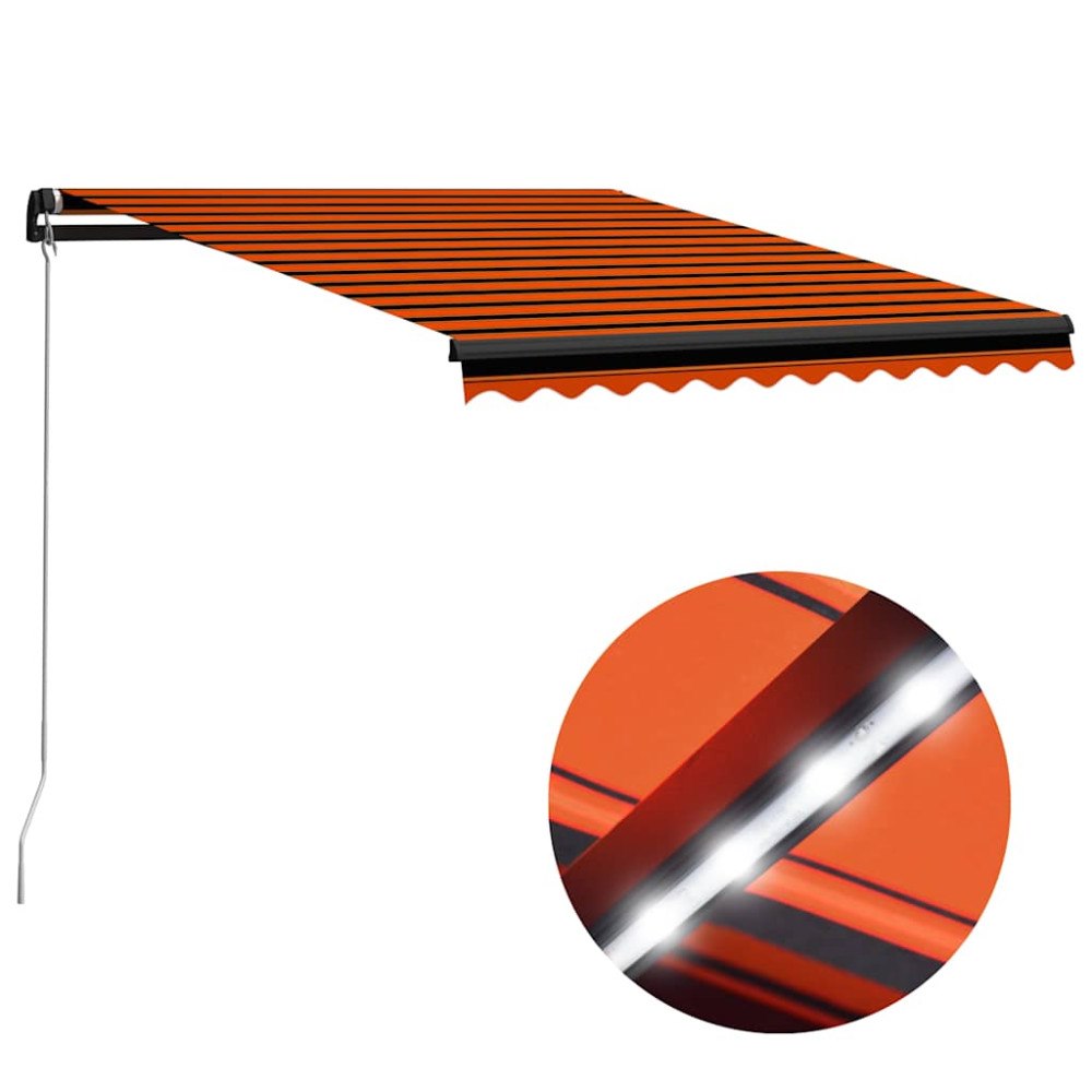 vidaXL Markis manuellt infällbar med LED 300x250 cm orange och brun