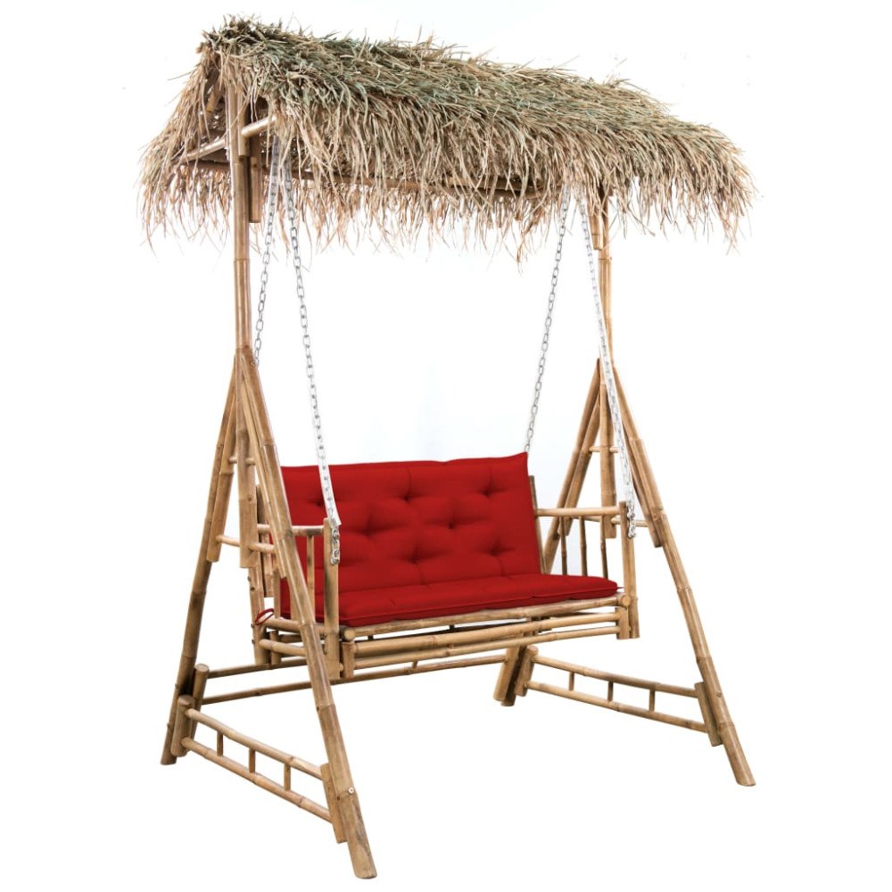 vidaXL 2-sits hammock med palmblad och dynor bambu 202 cm