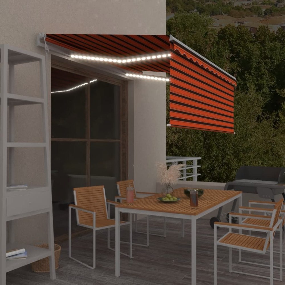 vidaXL Automatisk markis vindsensor rullgardin LED 3x2,5m orange/brun