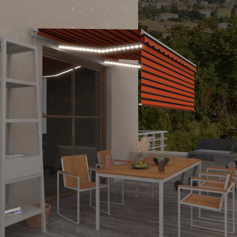 vidaXL Markis manuell med rullgardin LED 3,5x2,5m orange och brun