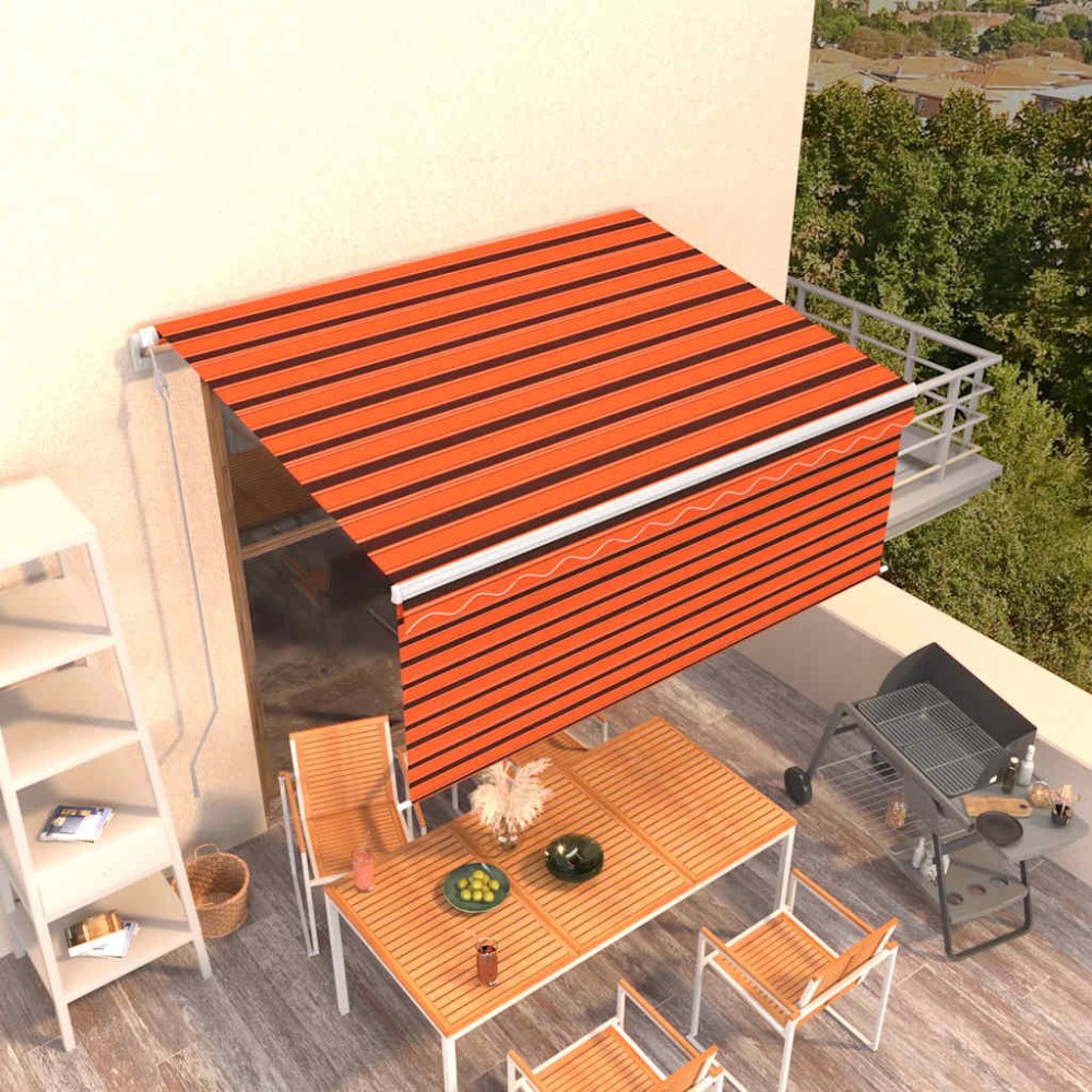 vidaXL Automatisk infällbar markis rullgardin 3,5x2,5m orange och brun