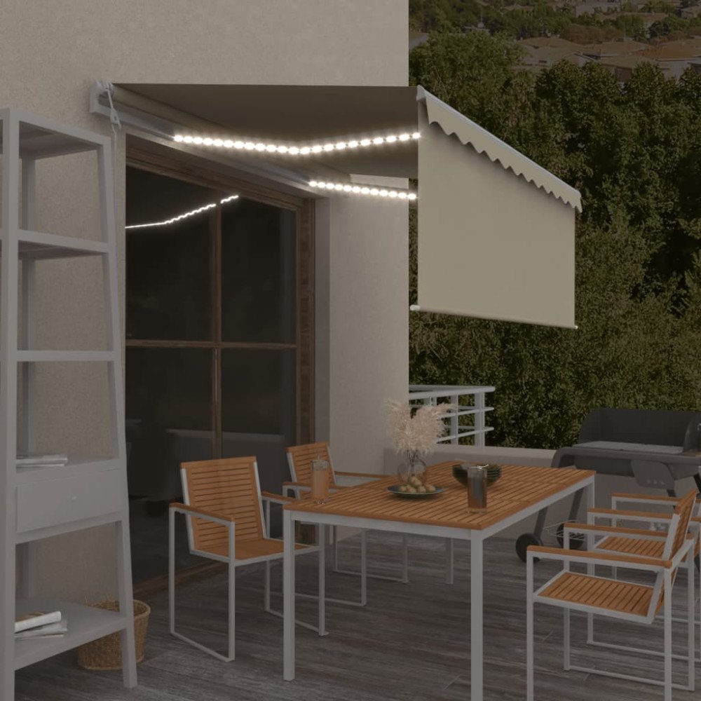 vidaXL Automatisk markis vindsensor rullgardin LED 3,5x2,5m gräddvit