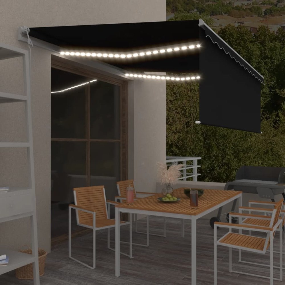 vidaXL Automatisk markis med vindsensor rullgardin LED 4x3 m antracit
