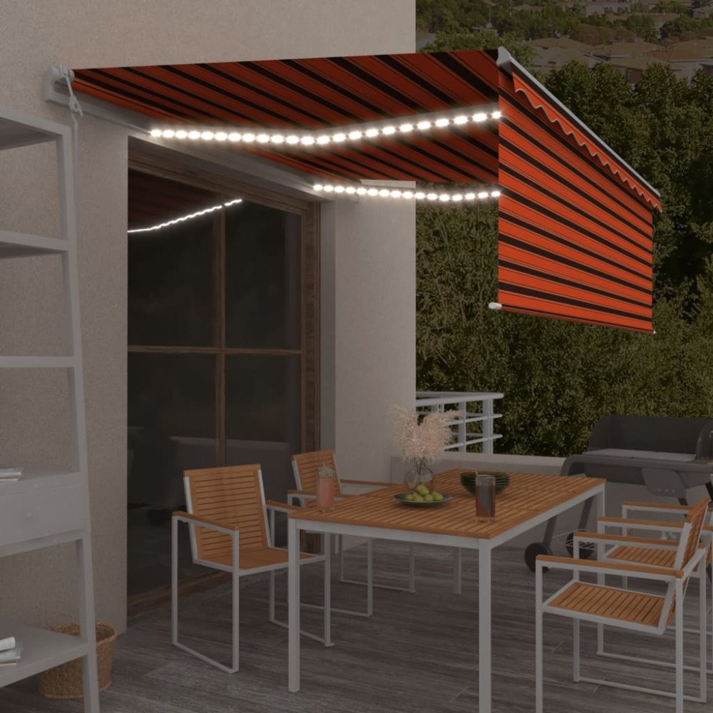 vidaXL Automatisk markis vindsensor rullgardin LED 4x3m orange/brun