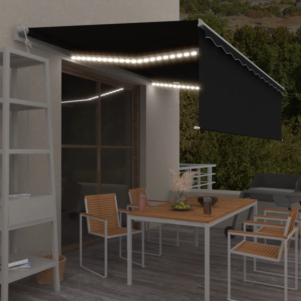 vidaXL Automatiserad markis rullgardin vindsensor LED 5x3m antracit