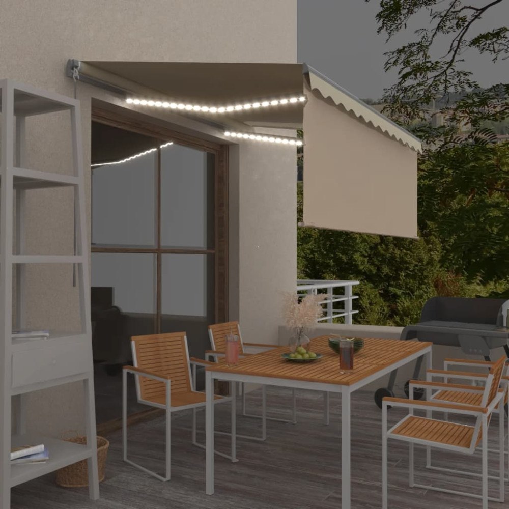 vidaXL Manuell markis med rullgardin och LED 3x2,5m gräddvit