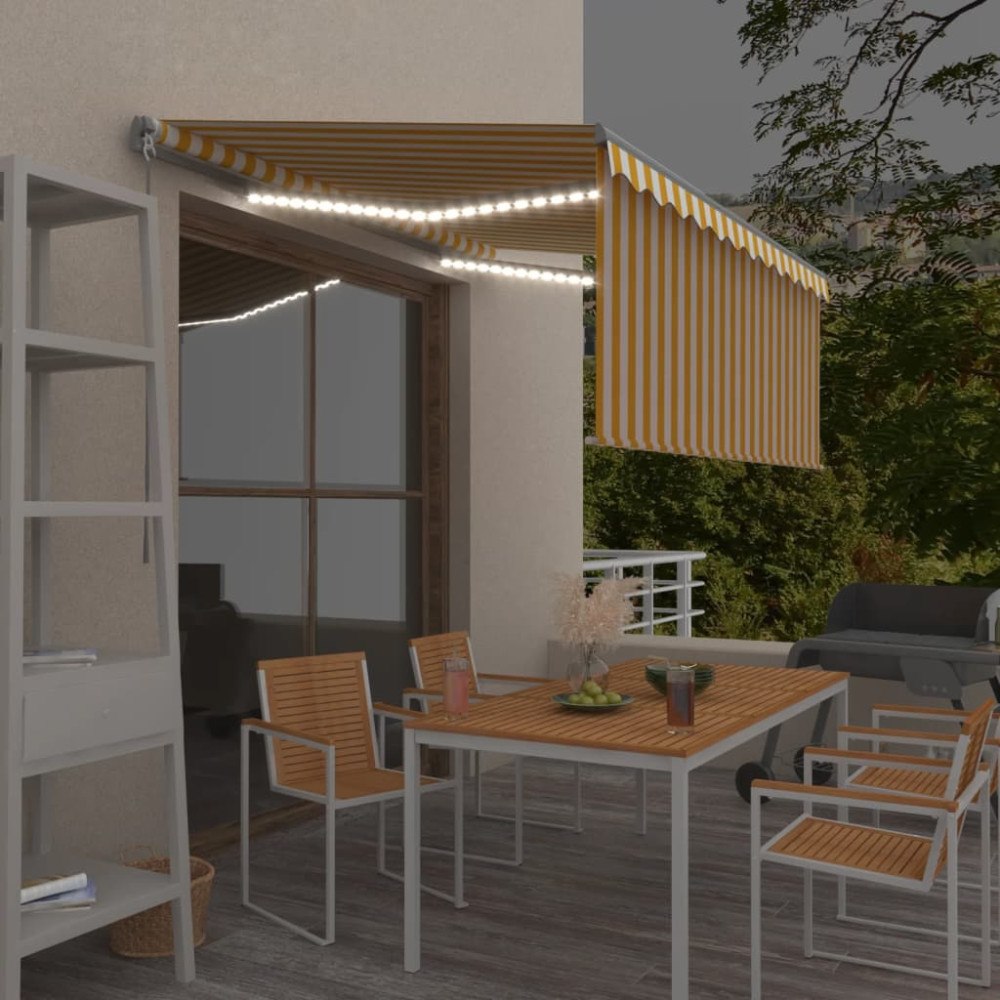 vidaXL Manuell infällbar markis med rullgardin LED 3x2,5m gul&vit
