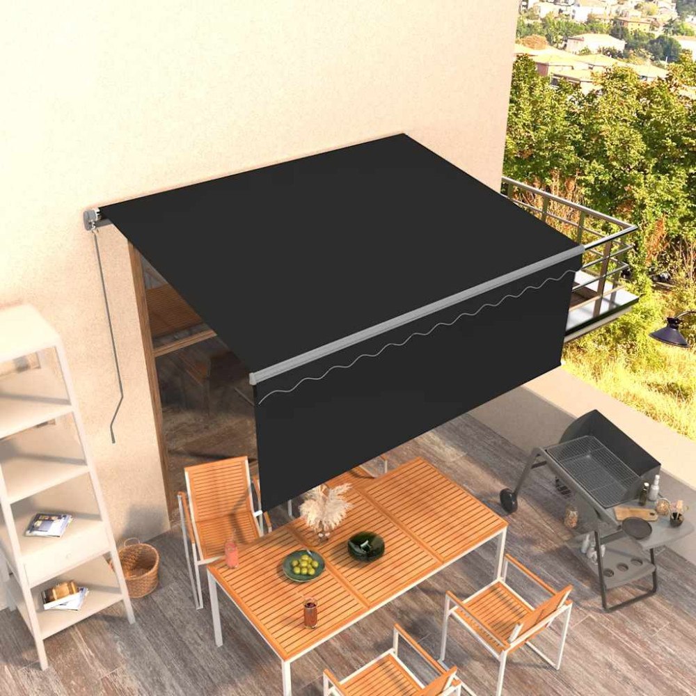 vidaXL Manuell infällbar markis med rullgardin 3,5x2,5 m antracit