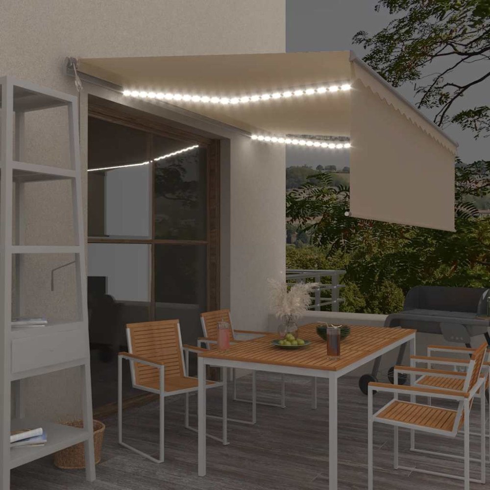 vidaXL Automatisk markis med vindsensor rullgardin LED 4x3 m gräddvit