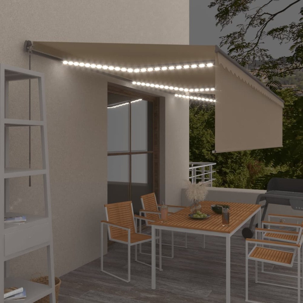 vidaXL Manuell markis med rullgardin LED 6x3m gräddvit