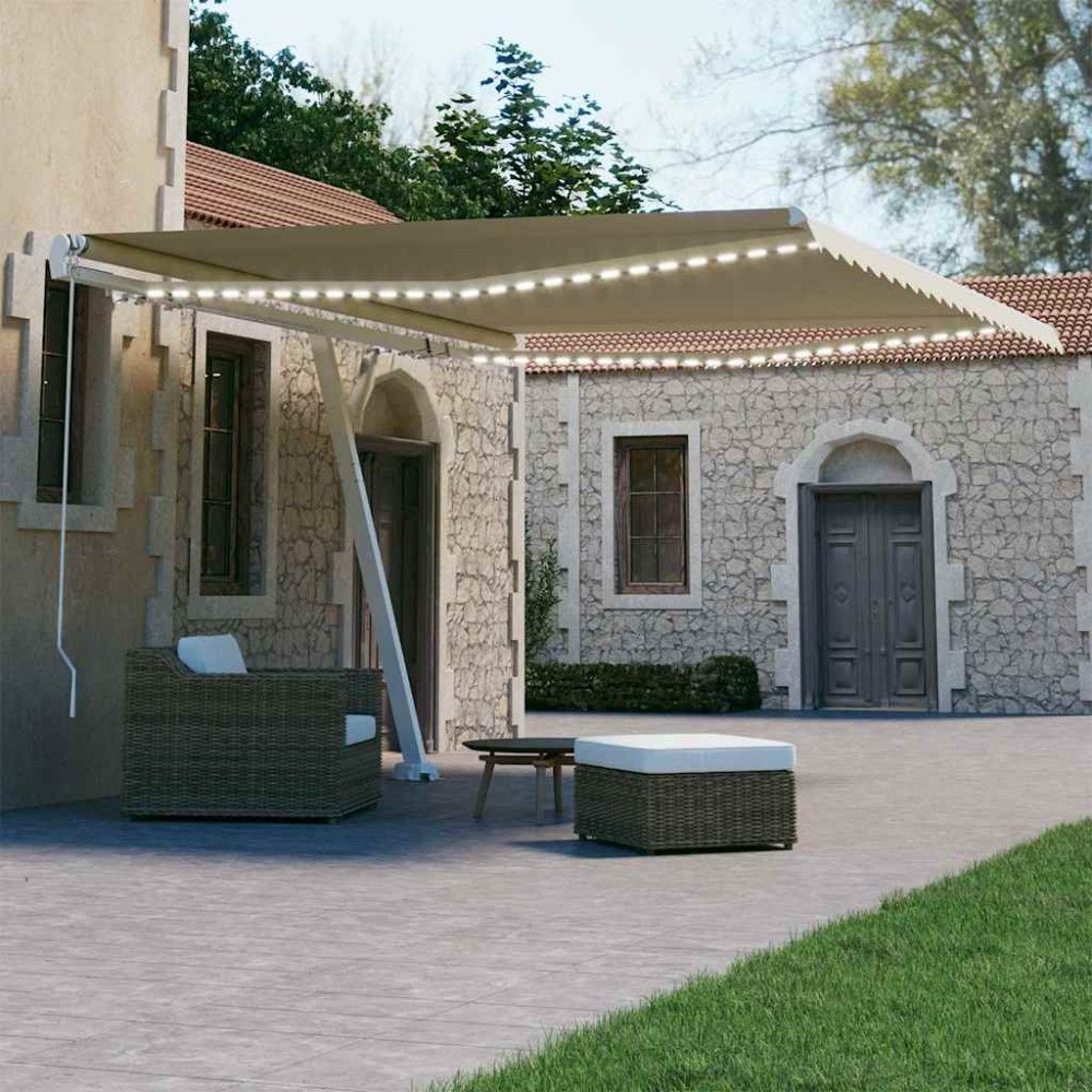 vidaXL Manuell markis med solcellsdriven LED-belysning 4 x 3 m