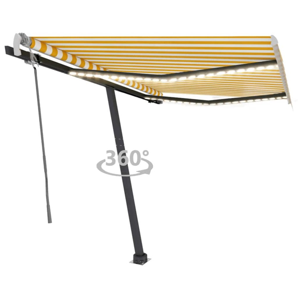 vidaXL Markis manuellt infällbar med LED 300x250 cm gul och vit