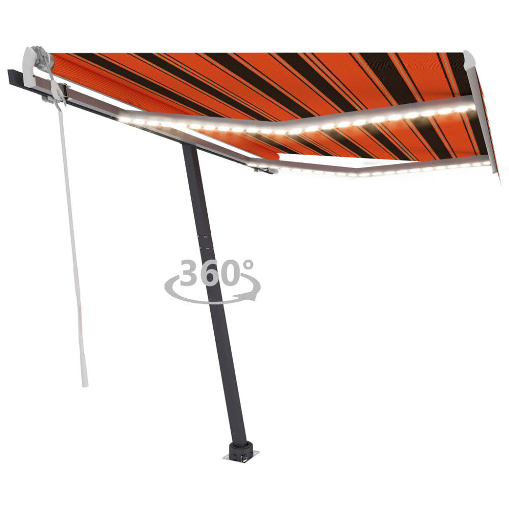 vidaXL Markis manuellt infällbar med LED 300x250 cm orange och brun