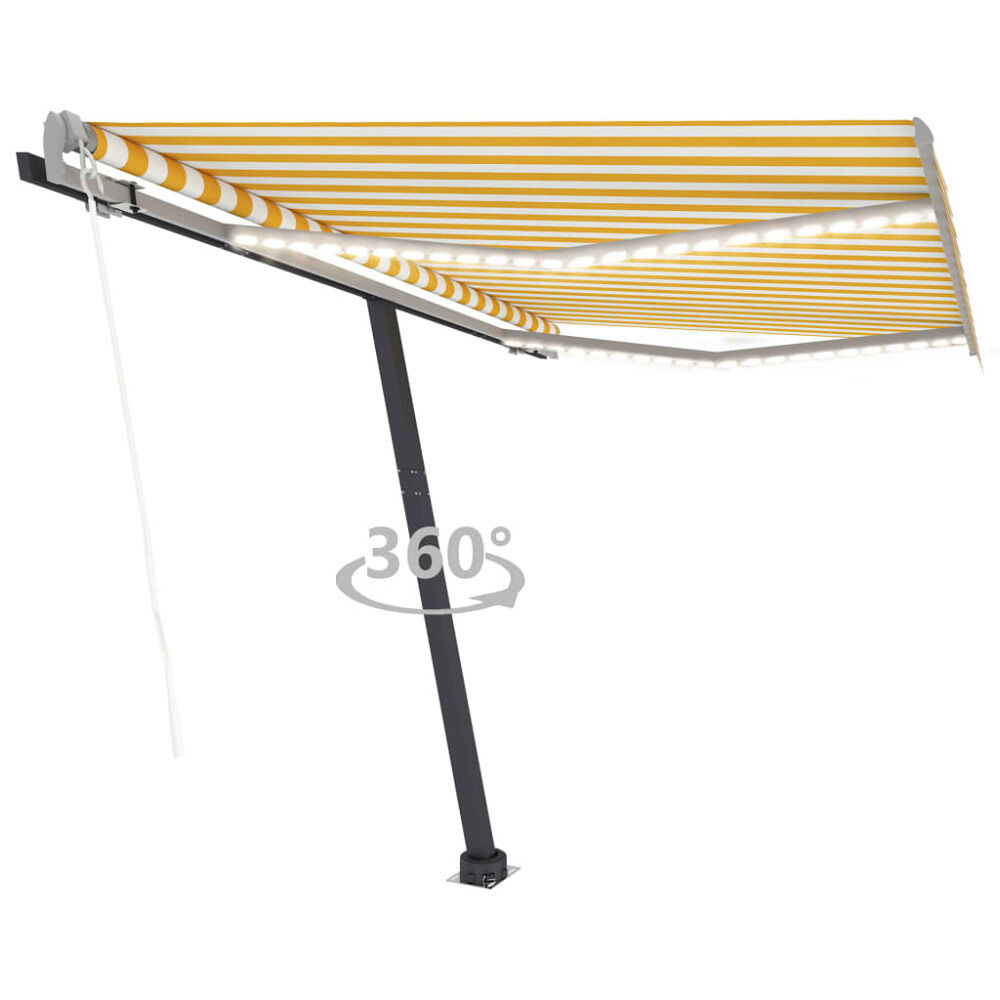 vidaXL Automatisk markis med vindsensor & LED 350x250 cm gul/vit