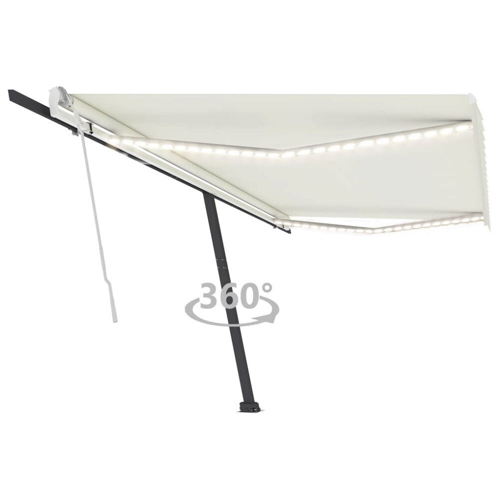 vidaXL Markis manuellt infällbar med LED 500x300 cm gräddvit