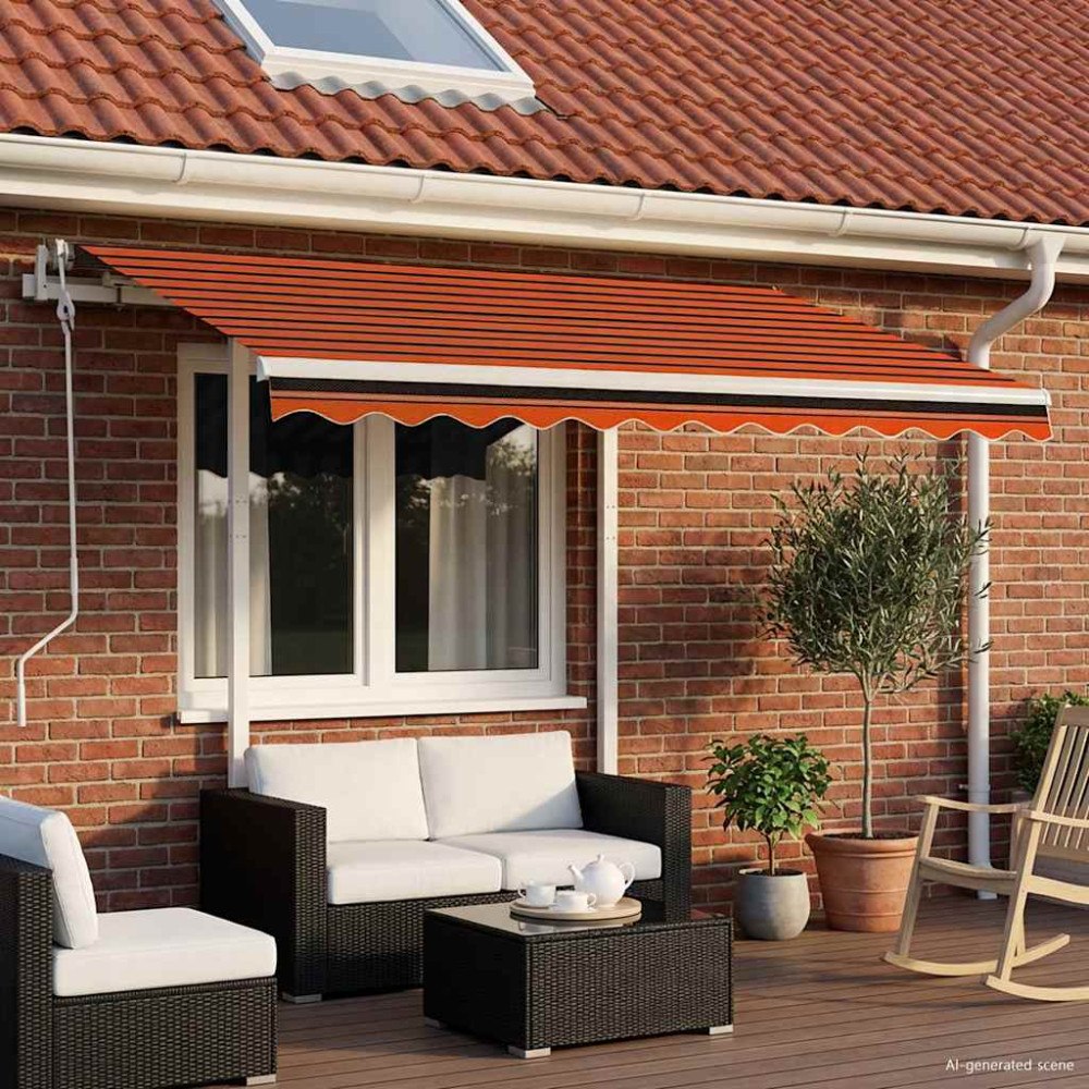 vidaXL Markis manuellt infällbar med LED 3x2,5 m orange och brun