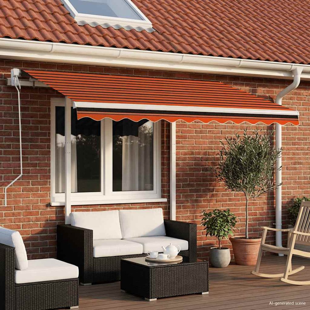 vidaXL Elektrisk Markis 3 x 2,5 m Orange- och brunrandig (horisontell)