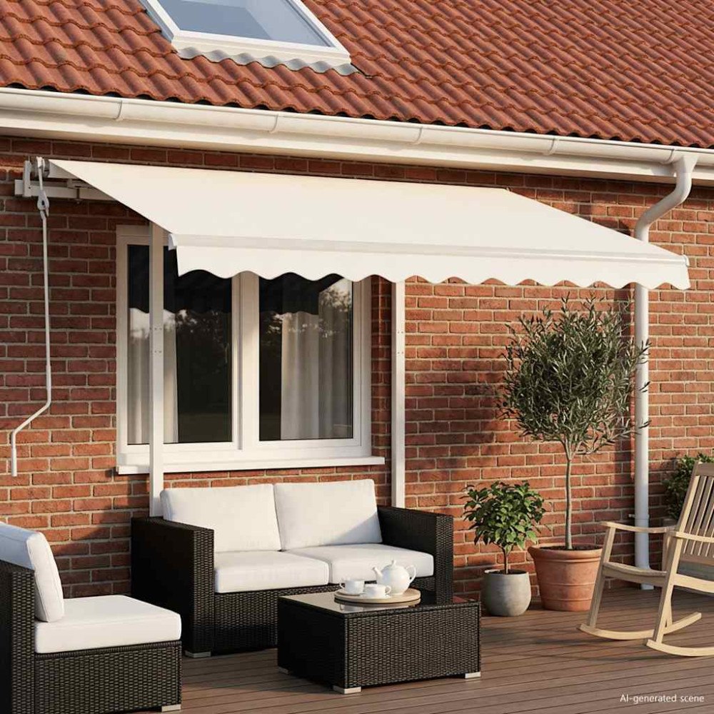 vidaXL Markis med stolpar manuellt infällbar 3,5x2,5 m gräddvit