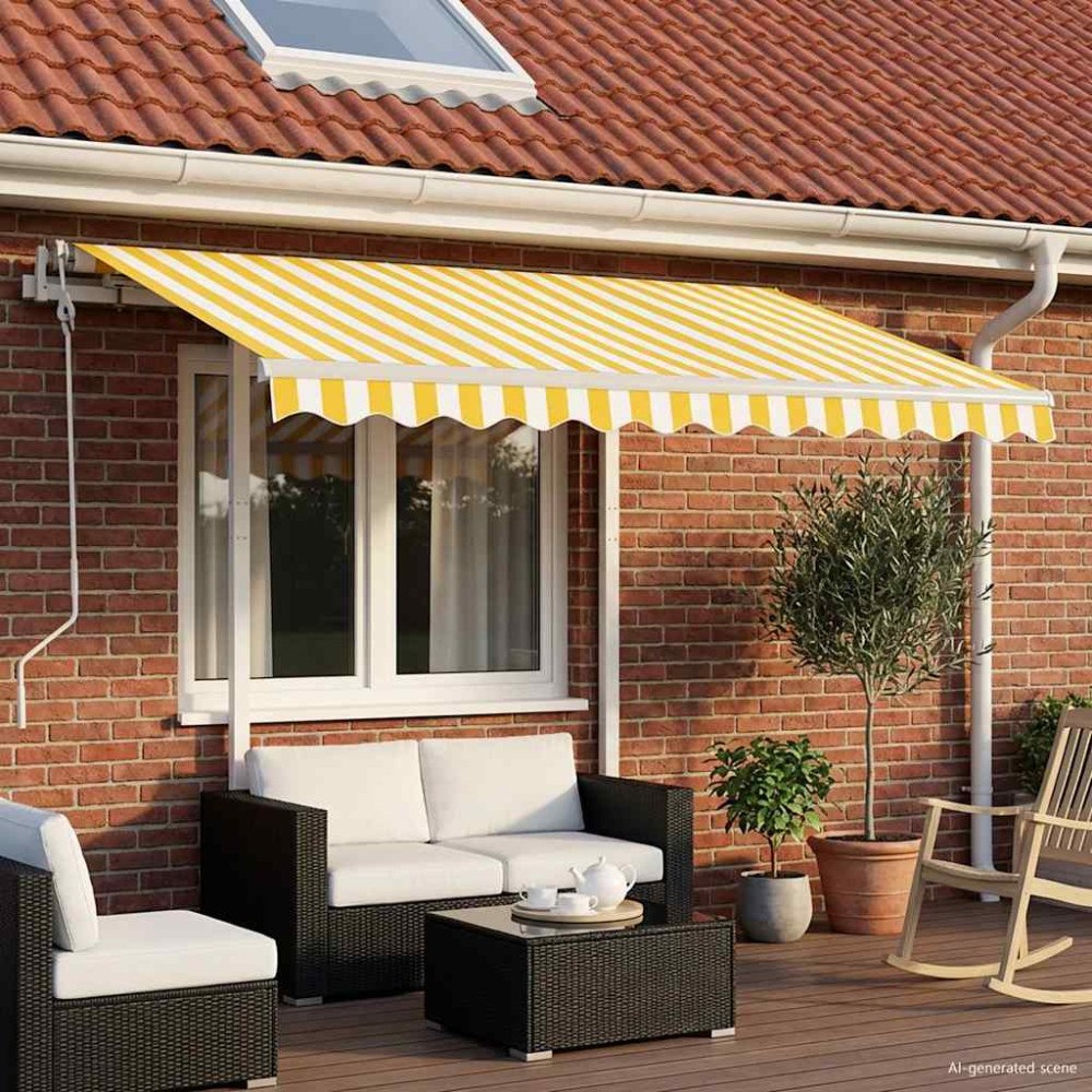 vidaXL Markis manuellt infällbar med LED 3,5x2,5 m gul och vit