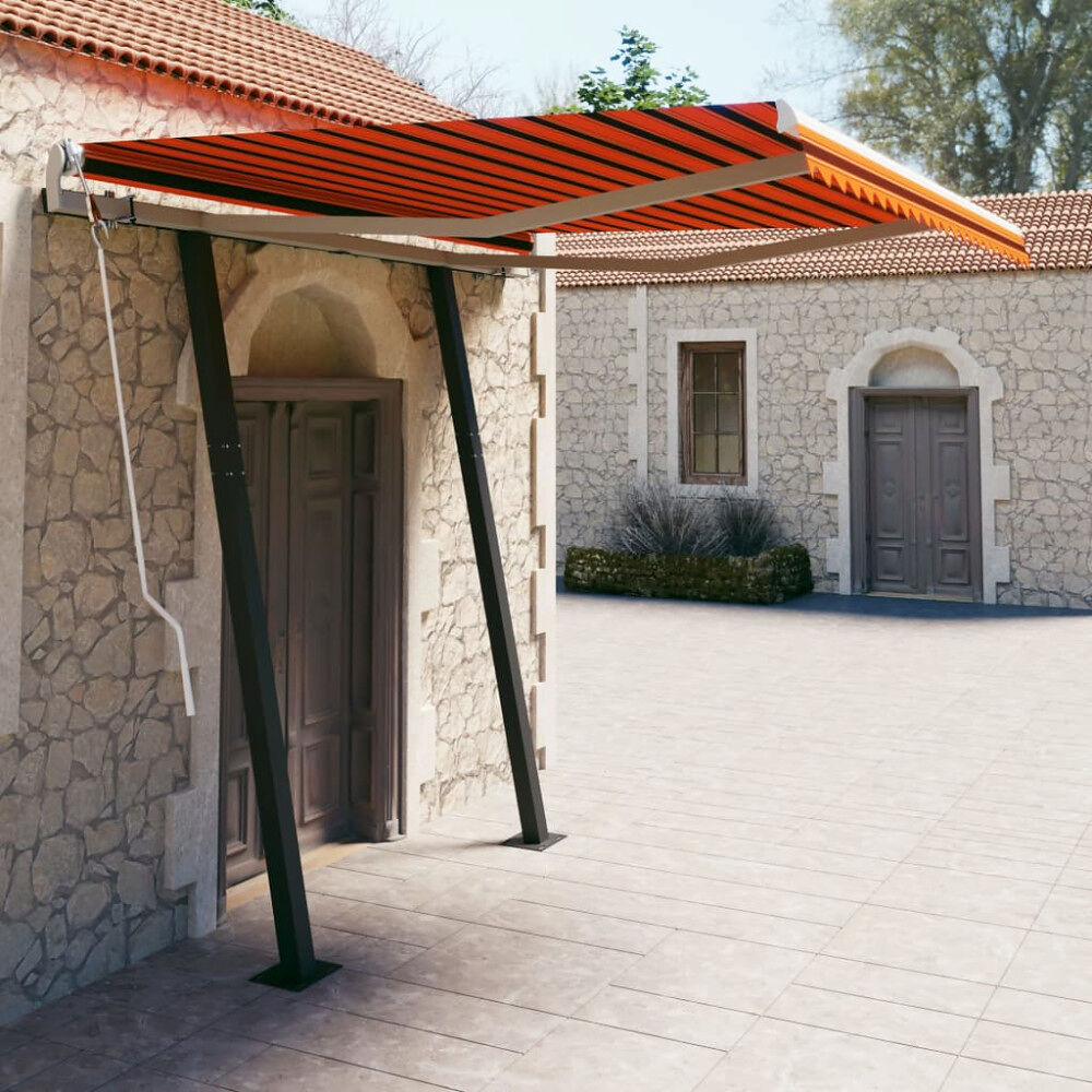 vidaXL Markis med stolpar manuellt infällbar 3x2,5 m orange och brun