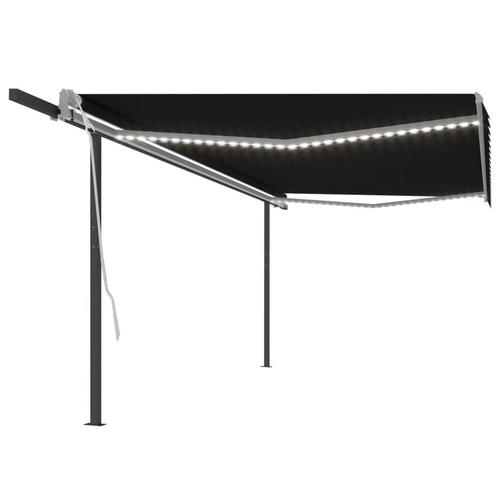 vidaXL Markis manuellt infällbar med LED 5x3 m antracit