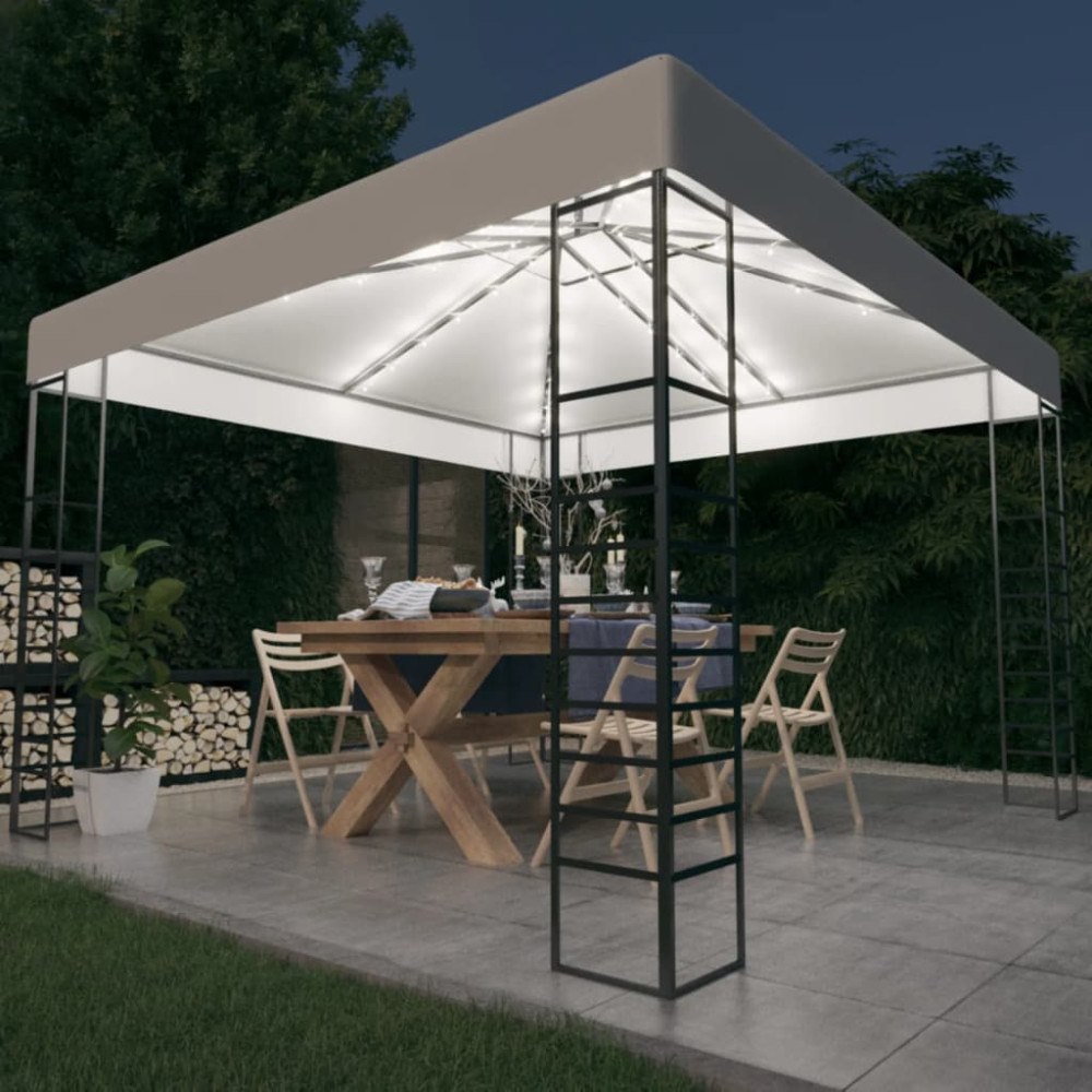 vidaXL Paviljong med ljusslinga LED 3x3 m vit