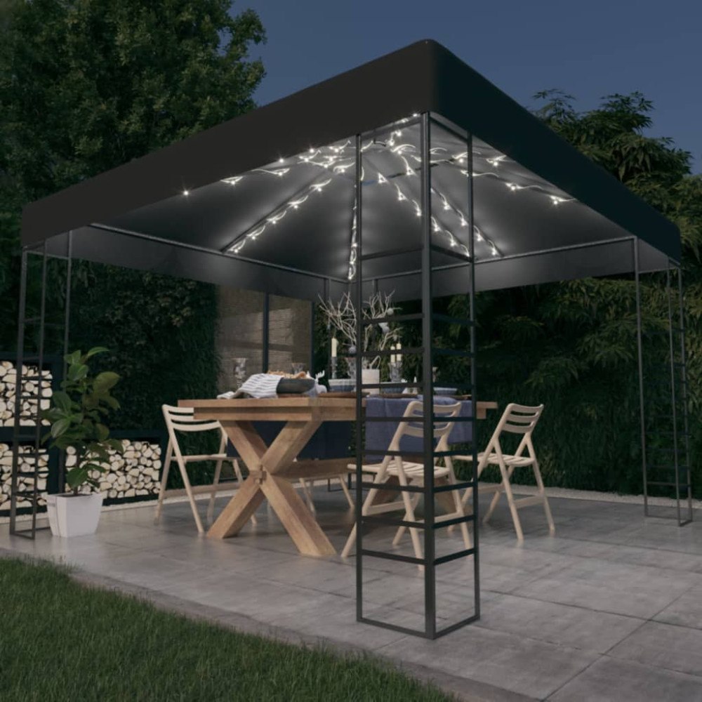 vidaXL Paviljong med ljusslinga LED 3x3 m antracit
