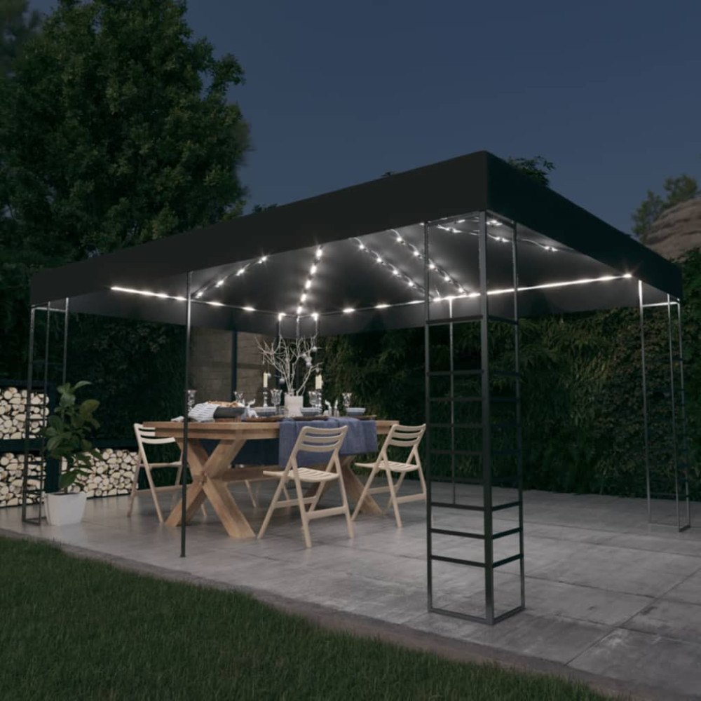 vidaXL Paviljong med ljusslinga LED 3x4 m antracit