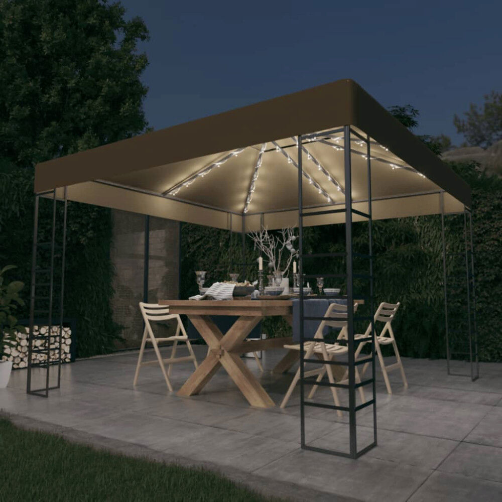 vidaXL Paviljong med ljusslinga LED 3x3 m taupe