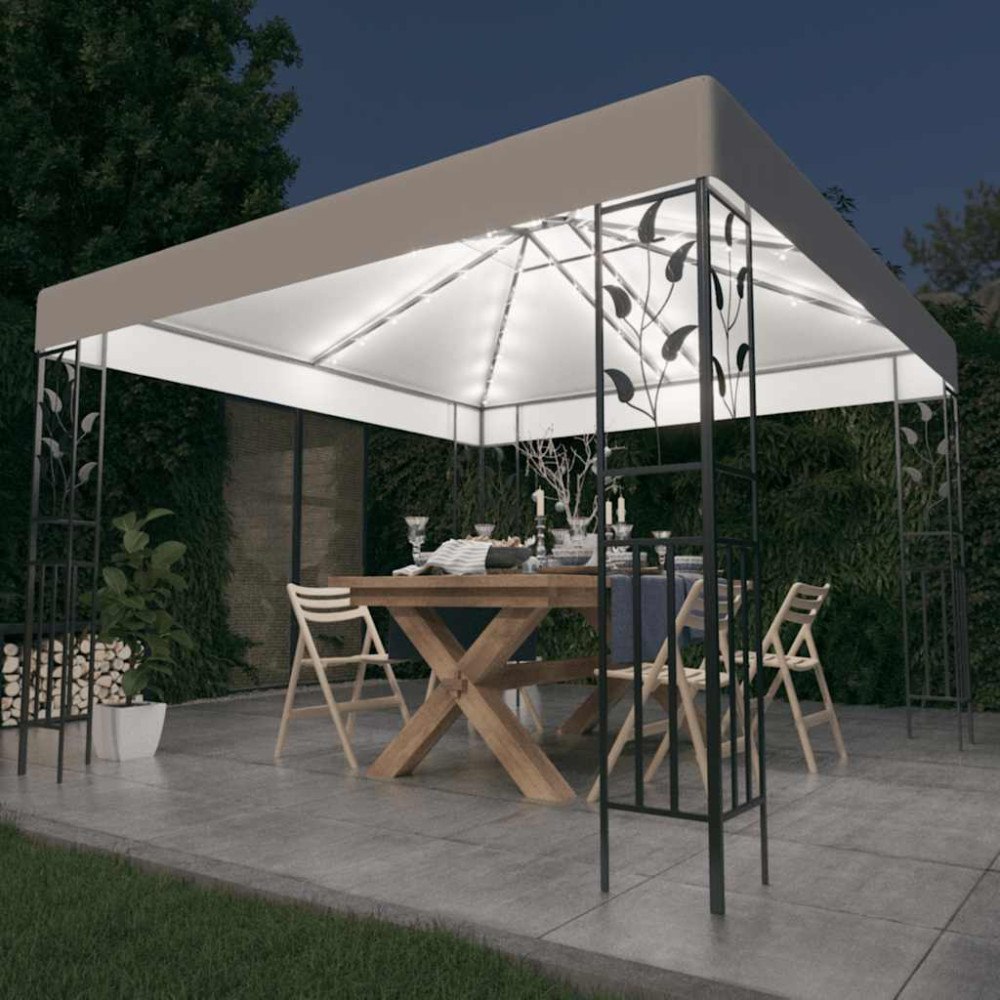 vidaXL Paviljong med ljusslinga LED 3x3 m vit