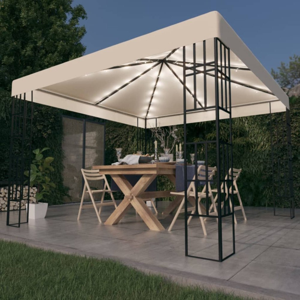 vidaXL Paviljong med ljusslinga LED 3x3 m gräddvit