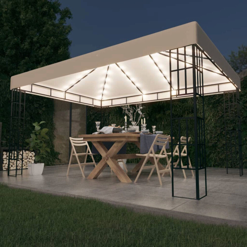 vidaXL Paviljong med ljusslinga LED 3x4 m gräddvit