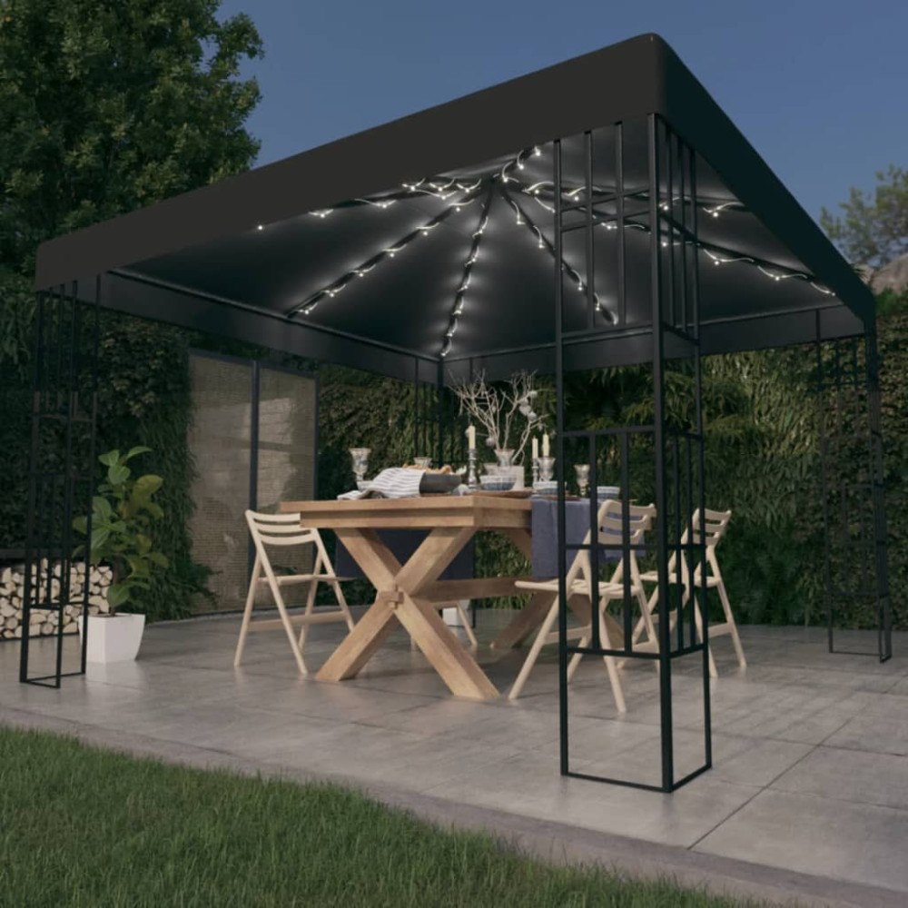 vidaXL Paviljong med ljusslinga LED 3x3 m antracit