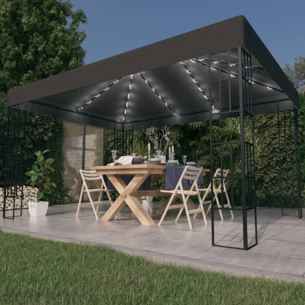 vidaXL Paviljong med ljusslinga LED 3x4 m antracit